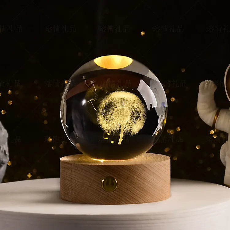 6cm 3D Crystal ball Crystal Planet Night Light