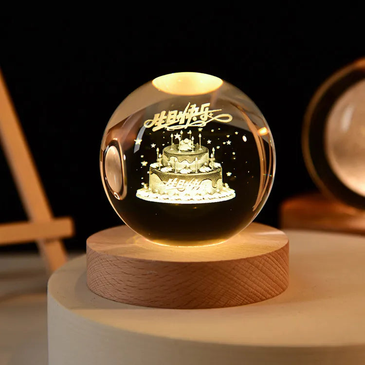 6cm 3D Crystal ball Crystal Planet Night Light